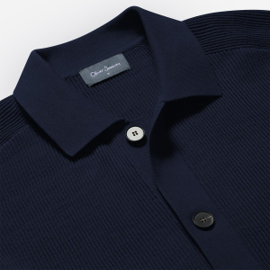 Closeup of Ribbed placket & collar