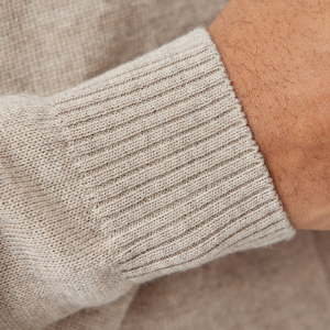 Closeup of Ribbed collar, cuffs & hem