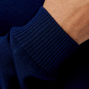 Closeup of Ribbed collar, cuffs & hem