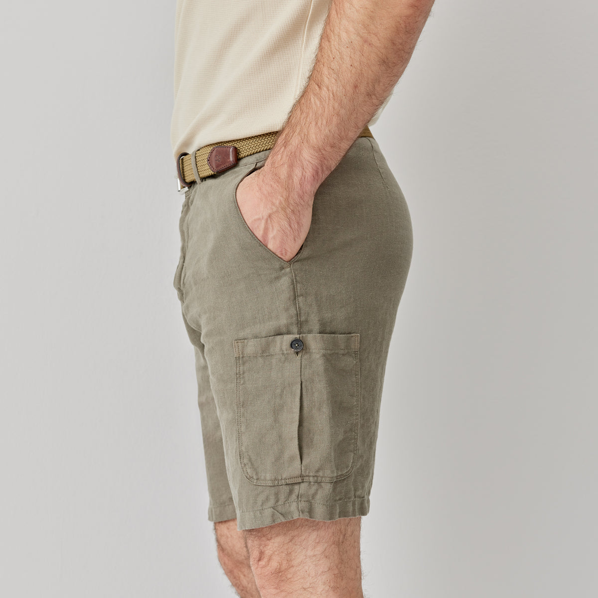 Evesham Khaki Linen Shorts Men's Shorts Oliver Sweeney