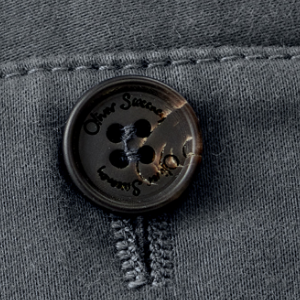 Closeup of Branded horn button