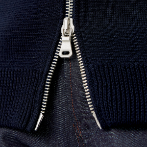 Closeup of Polished metal double zip