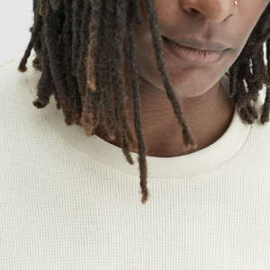 Closeup of Ribbed crew neck