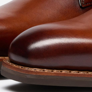 Closeup of Hand-burnished toe & heel