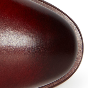 Closeup of Hand-burnished toe cap