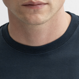 Closeup of Ribbed crew neck