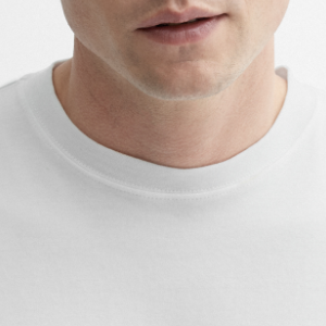 Closeup of Ribbed crew neck