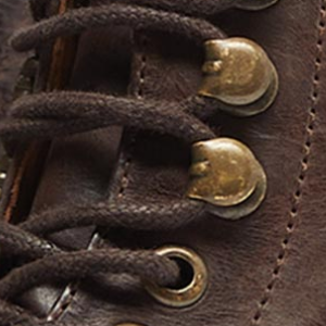 Closeup of Antiqued metal eyelets & ski hooks