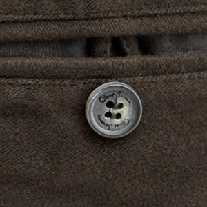 Closeup of Branded horn button