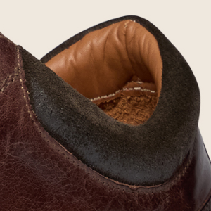 Closeup of Calf suede collar, tongue & toe