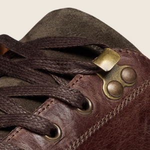Closeup of Antiqued metal eyelets & ski hooks
