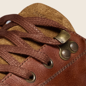 Closeup of Antiqued metal eyelets & ski hooks
