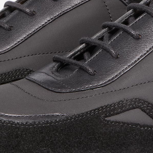 Closeup of Suede & leather trim