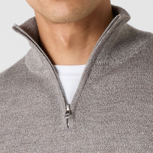 Closeup of Polished metal quarter zip