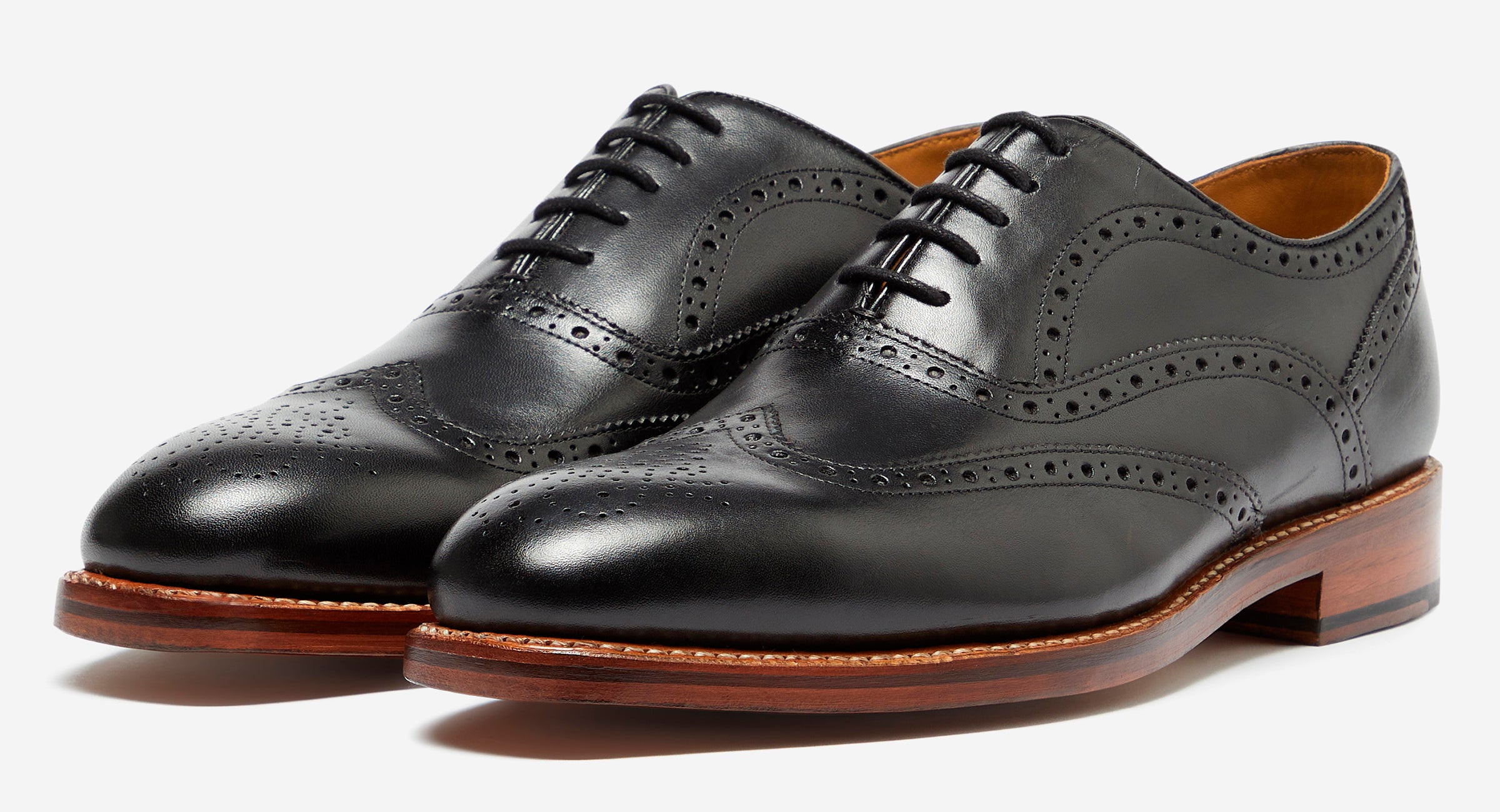 Black Brogue Slip On Shoes Cheltenham Wingcap Brogue Slip On In