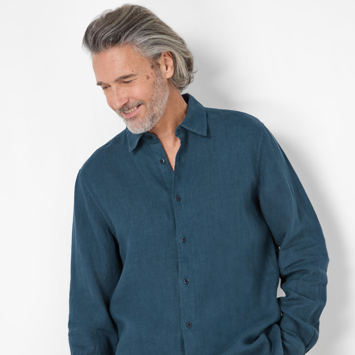 Barnham Navy Linen Shirt | Men's Shirts | Oliver Sweeney
