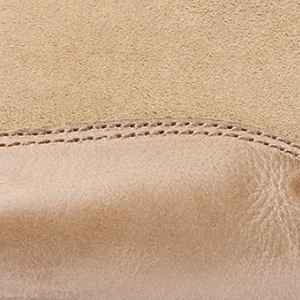 Closeup of Calf suede upper with leather trim