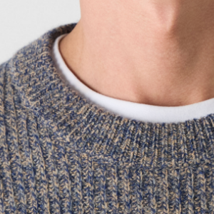 Closeup of Thick ribbed crew neck