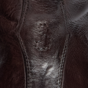 Closeup of Antiqued buffalo leather upper