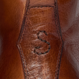 Closeup of Antiqued buffalo leather upper
