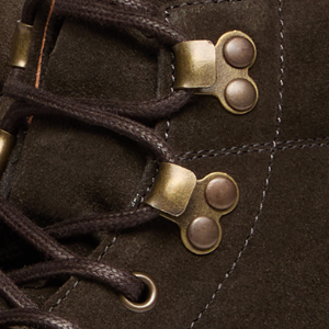 Closeup of Antiqued metal eyelets & ski hooks