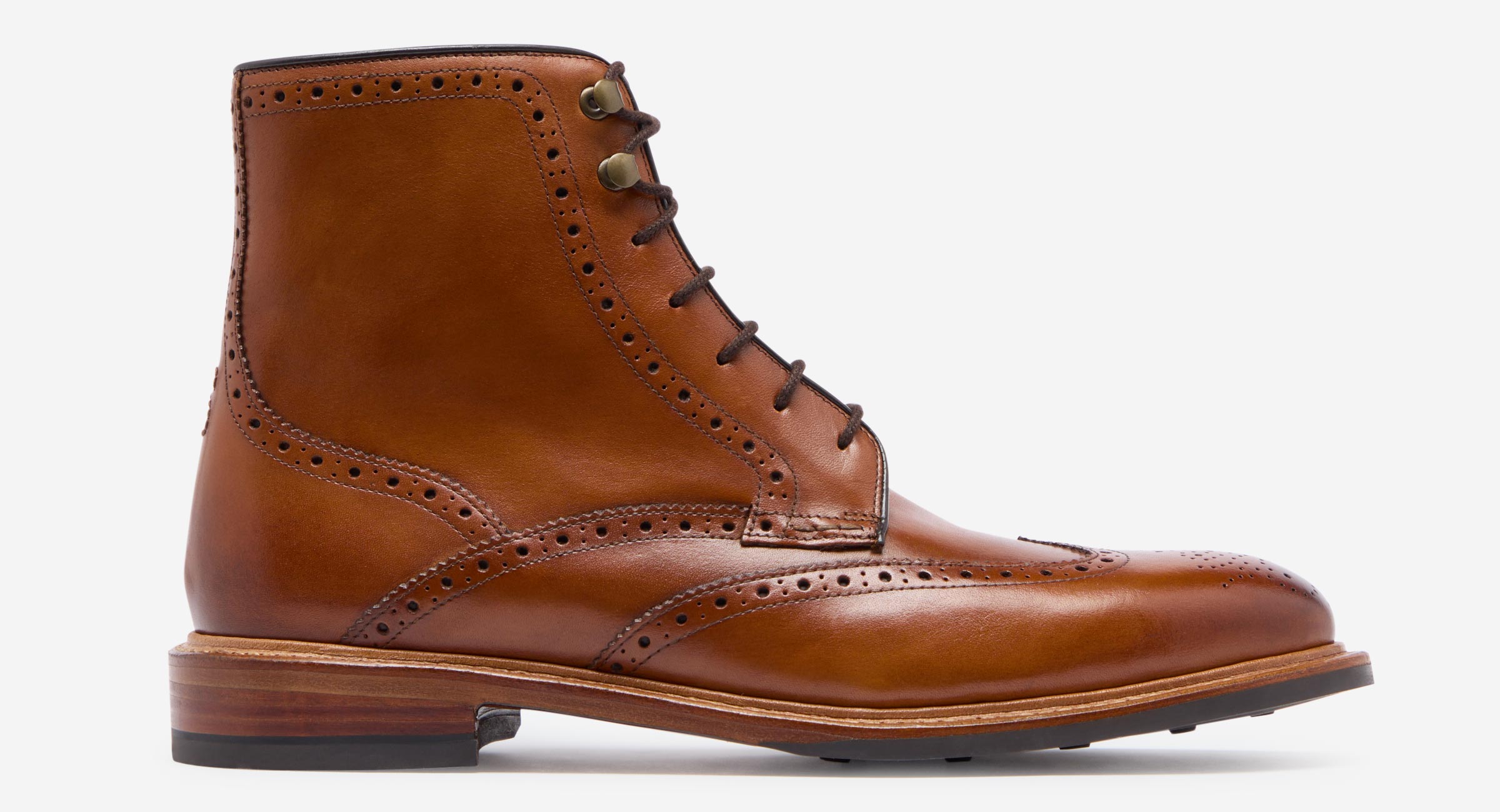 HOT Wingtip Leather Brogue Boots Mens Blackwater Tan Brogue