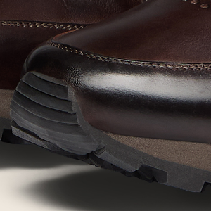 Closeup of Hand-finished calf leather upper