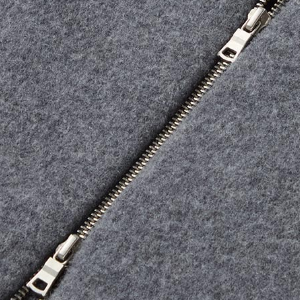 Closeup of Polished metal double zip