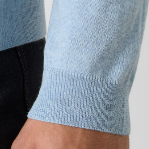 Closeup of Ribbed collar, cuffs & hem