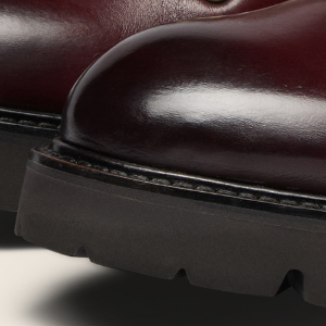 Closeup of Antiqued calf leather upper