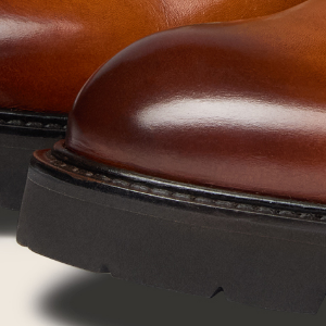 Closeup of Antiqued calf leather upper