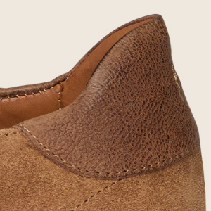 Closeup of Hand-burnished calf leather trim