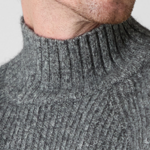 Closeup of Ribbed mock neck