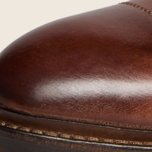Closeup of Hand-finished calf leather upper