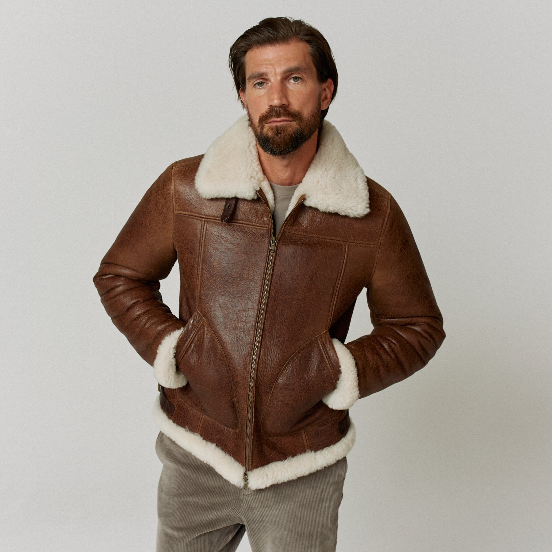 Brown Real Sherpa Coat NORILSK Mens Shearling Coat Brown Sheepskin