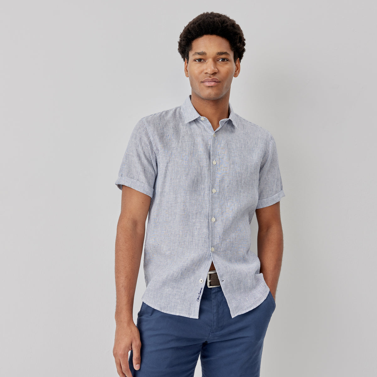 Eakring Blue/White | Men's Linen Short Sleeved Shirt | Men's Shirts ...