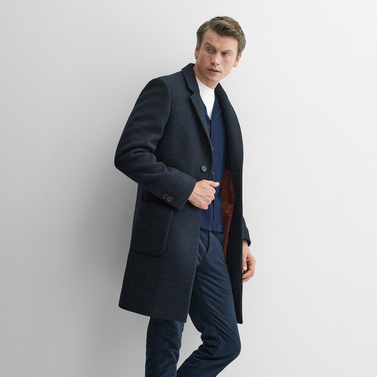 Eglinton Navy Check Overcoat | Men's Coats & Jackets | Oliver Sweeney