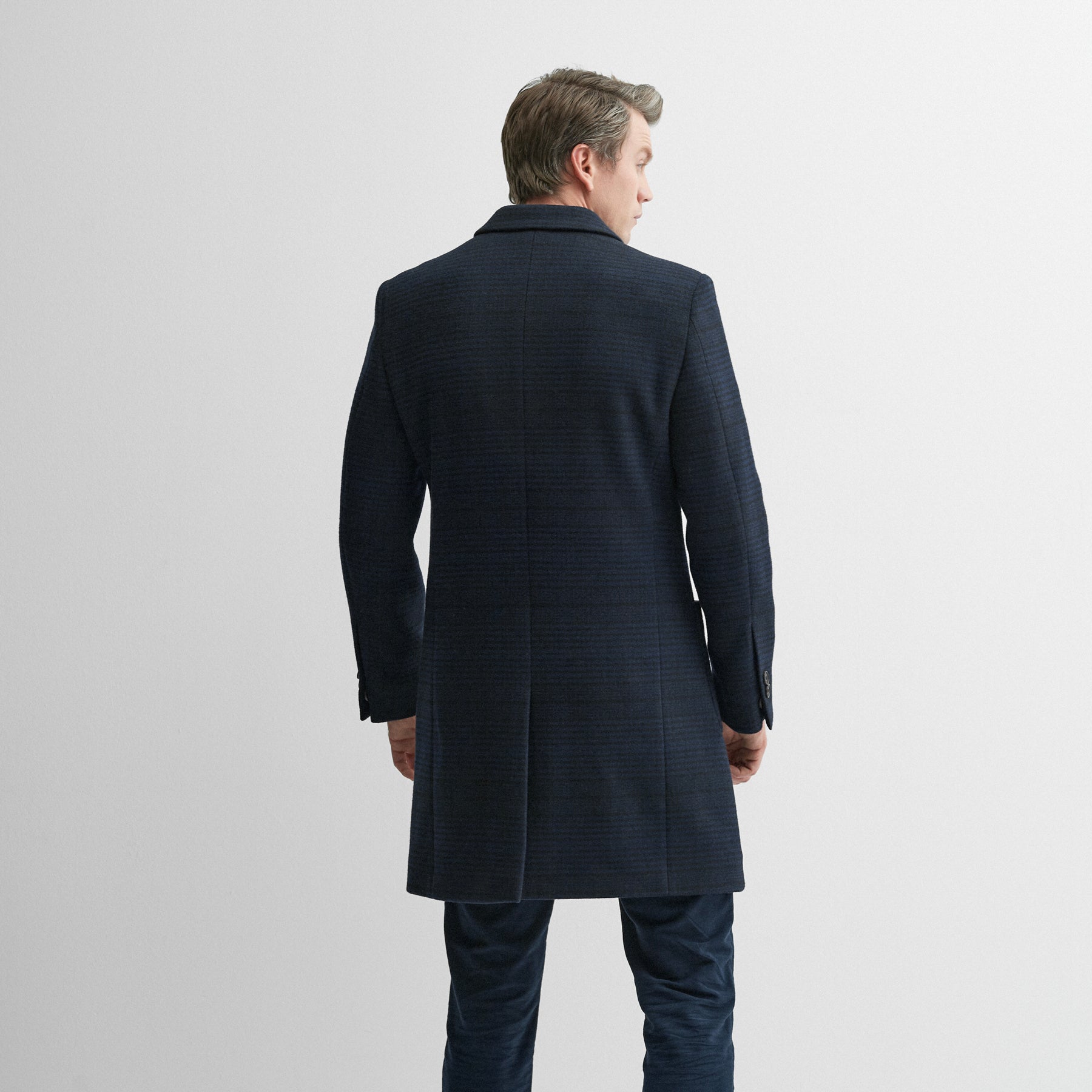 Eglinton Navy Check Overcoat | Men's Coats & Jackets | Oliver Sweeney