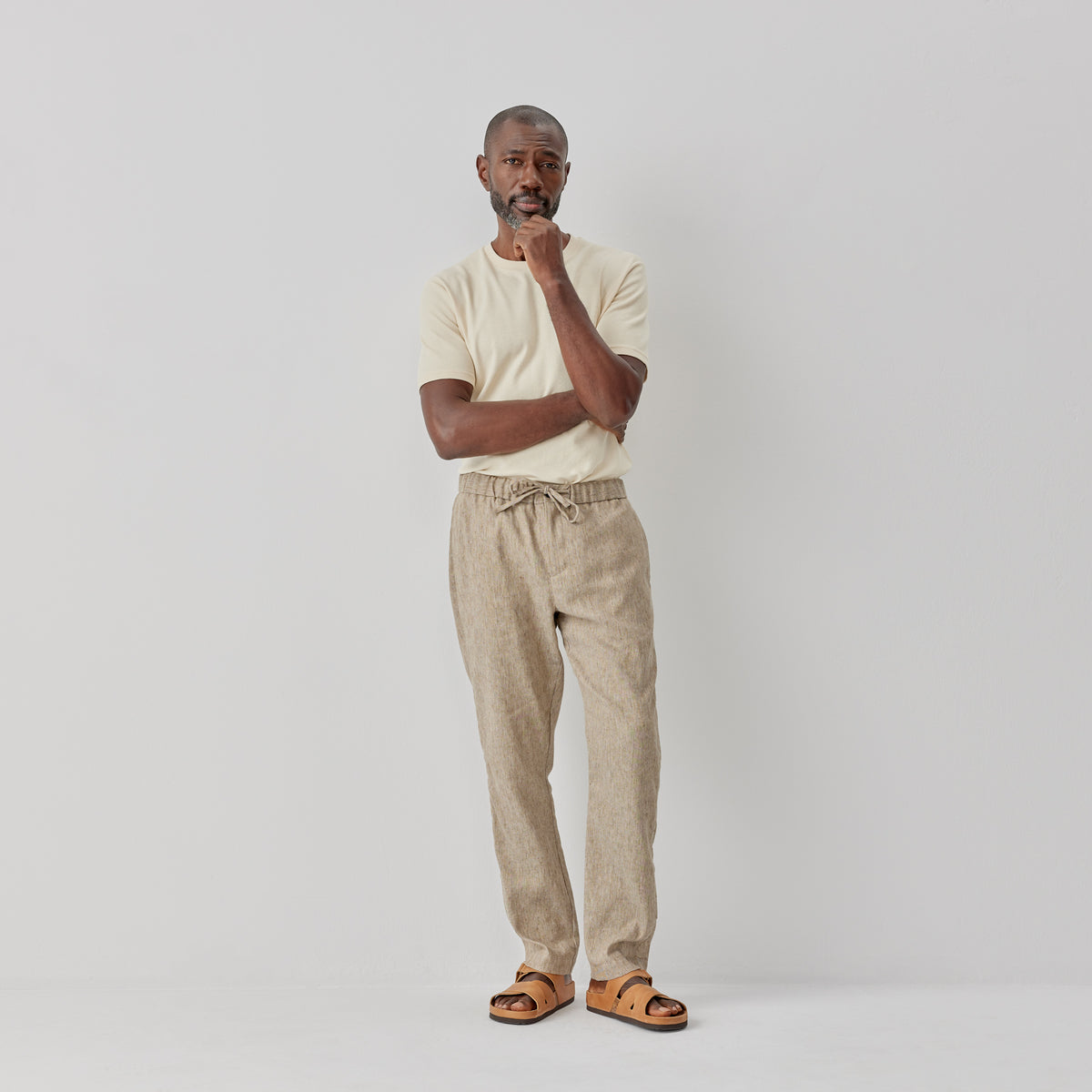 Frome Sand Linen Trousers | Men's Trousers | Oliver Sweeney