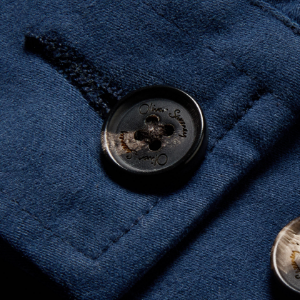 Closeup of Branded horn buttons