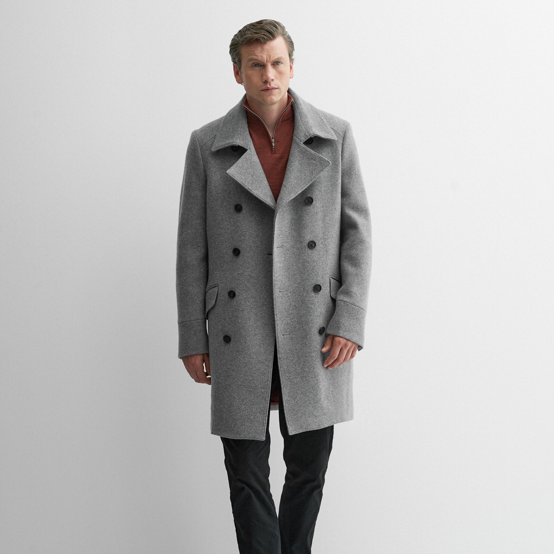 British Style Long Coat Men Uk Garrison Grey Wool Overcoat Men's