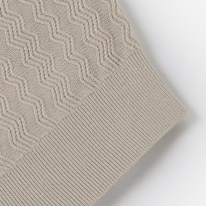 Closeup of Ribbed collar, cuffs & hem