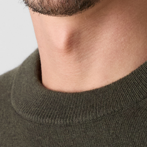 Closeup of Thick ribbed crew neck