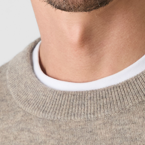 Closeup of Thick ribbed crew neck