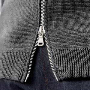 Closeup of Polished metal double zip
