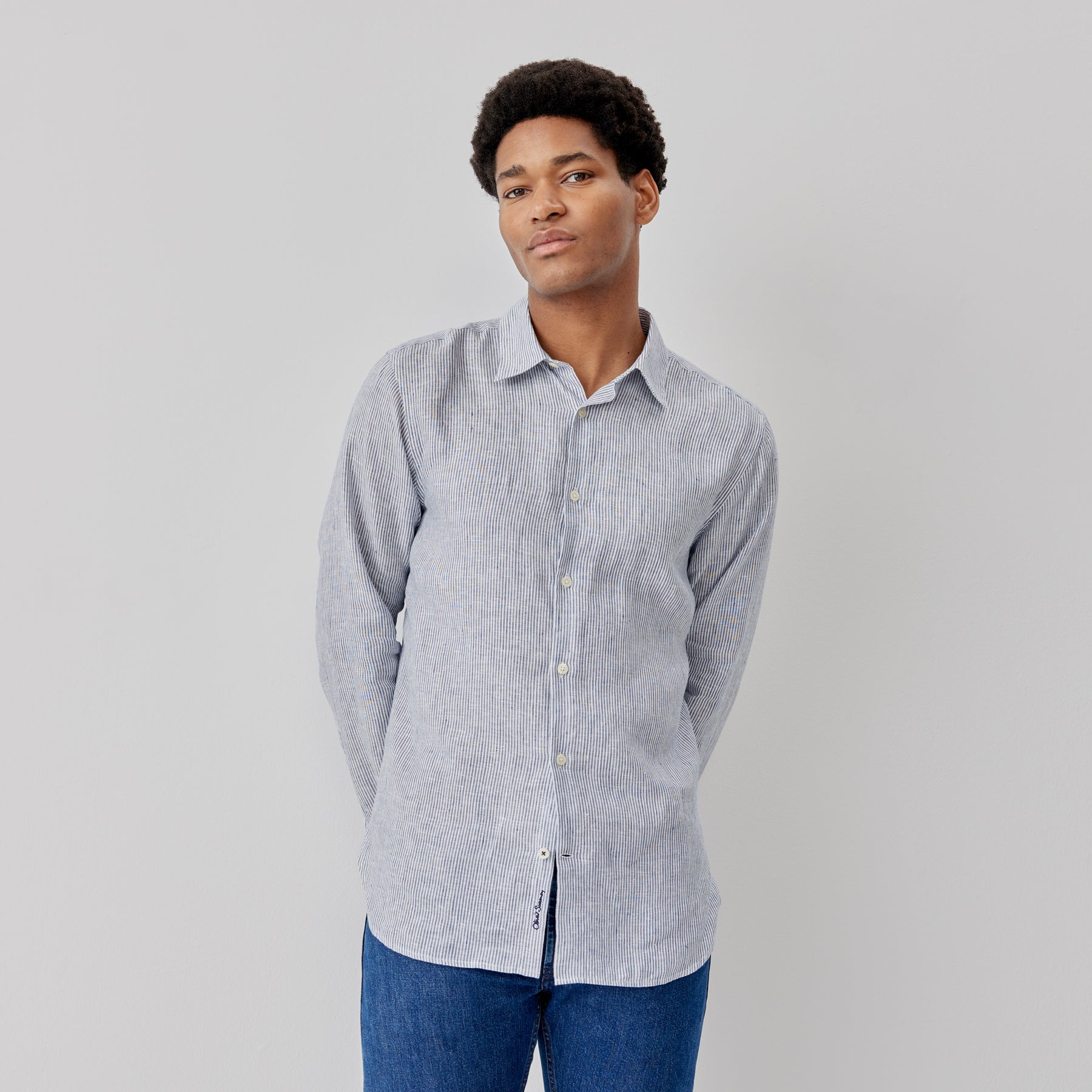Hawkesworth Blue White Men s Linen Shirt Men s Shirts Oliver Sweeney