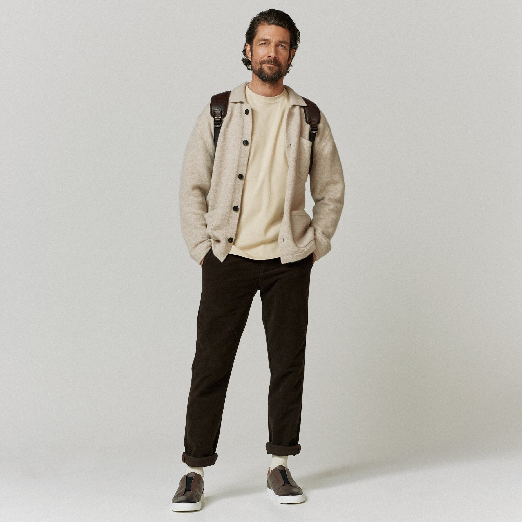 Heywood Biscotto Wool Overshirt | Men's Knitwear | Oliver Sweeney