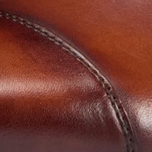 Closeup of Antiqued calf leather upper