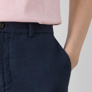 Closeup of 2 slanted side pockets & 1 ticket pocket