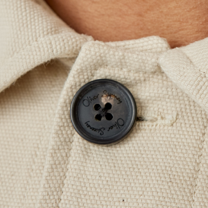 Closeup of Branded horn buttons